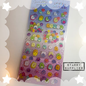 [SE3900] Sumikko Gurashi Flower Domed Sticker Sheet (Blue/Purple)