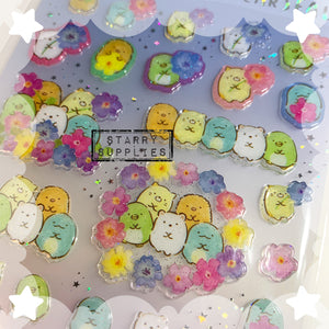 [SE3900] Sumikko Gurashi Flower Domed Sticker Sheet (Blue/Purple)
