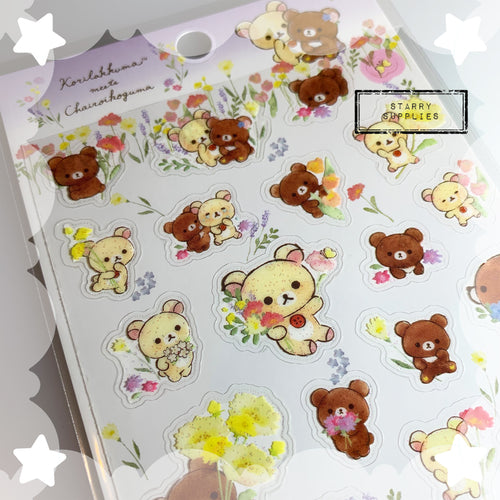 [SE3930] Glitter Korilakkuma/ Chairoikoguma Flowers Sticker Sheet