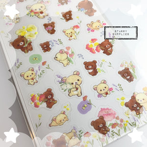 [SE3930] Glitter Korilakkuma/ Chairoikoguma Flowers Sticker Sheet