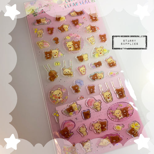 [SE3900] Colorful Clear Seal Pink Chairoikoguma/ Korilakkuma Domed Sticker Sheet