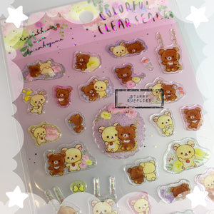 [SE3900] Colorful Clear Seal Pink Chairoikoguma/ Korilakkuma Domed Sticker Sheet