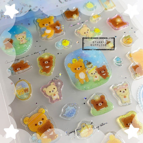 [SE3900] Colorful Clear Seal Blue Rilakkuma/ Chairoikoguma/ Korilakkuma Domed Sticker Sheet